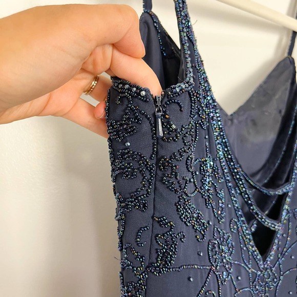 Niteline Della Roufogali Vintage Blue Silk Beaded Strappy Mini Dress Size 4 - Picture 12 of 13